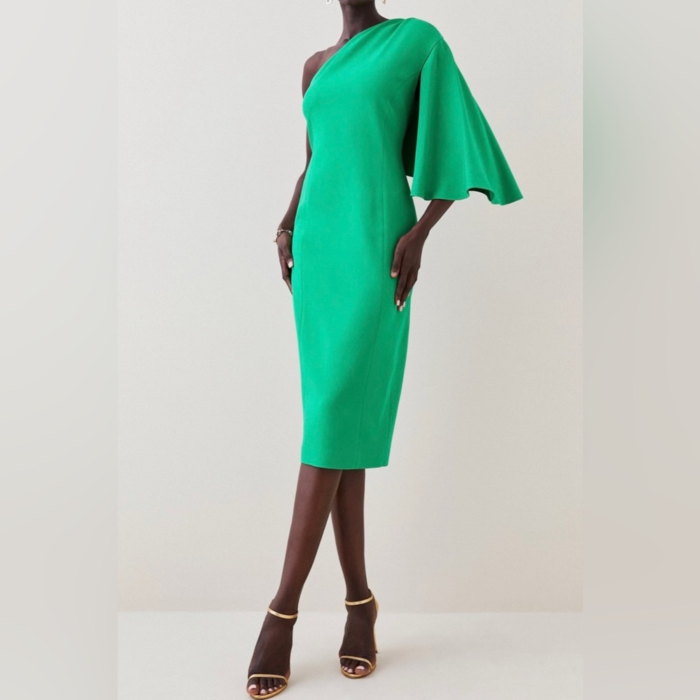 Green one shoulder midi dress